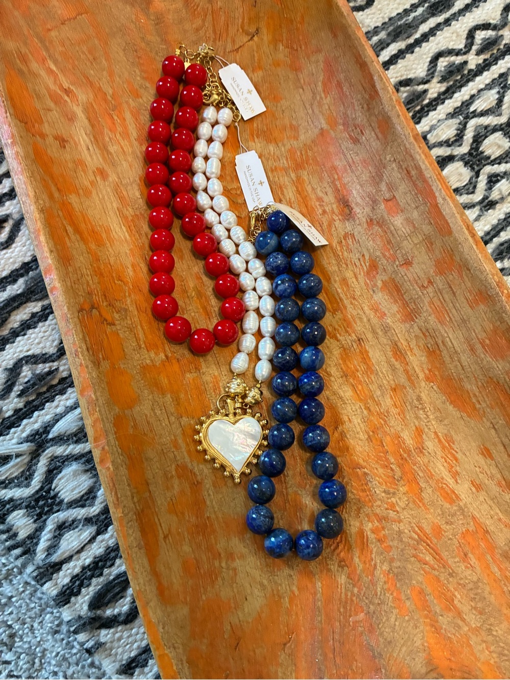 Susan Shaw! Support USA! Heart Pendant Necklace with Red, White & Blue Beads❤️🤍💙
